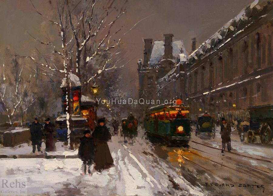 Quai du Louvre in Winter - 爱德华·科尔特斯